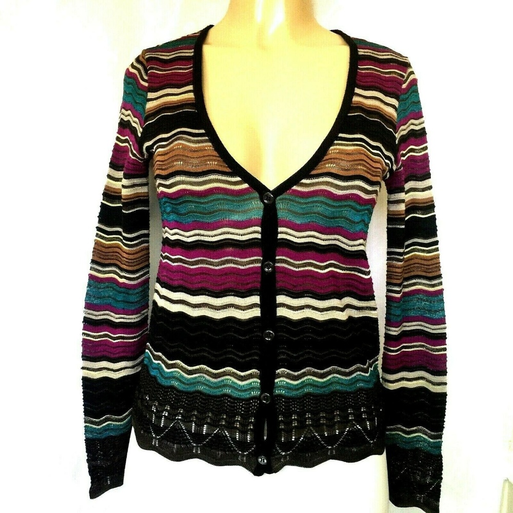 M Missoni Cardigan Sweater Striped V Neck Button 4